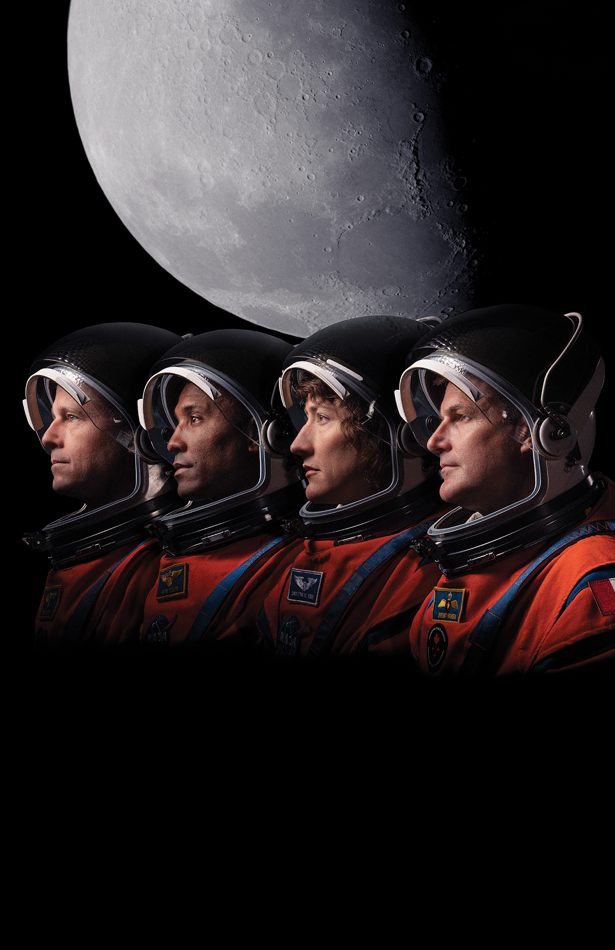 De officiële Artemis II-bemanningsposter met alle vier de astronauten